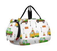 Borse da viaggio colorate con inchiostro floreale per ragazze per viaggi borse da weekend per bambini scomparto per scarpe ragazzi portano sul borsone, Veicoli da costruzione Cartoon Bianco, classico