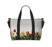 Borse da viaggio colorate con stampa tulipani Weekender per le donne,Borsa leggera da trasporto,Borsa per oggetti personali, Nero , Taglia unica