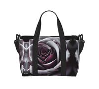 Borse da viaggio con fiori di rosa gotica, borsa da viaggio da donna, borsa sportiva da palestra, borsone da allenamento, durante la notte, Nero , Taglia unica