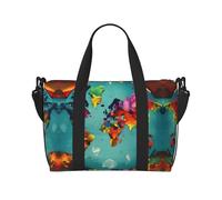 Borse da viaggio con mappa del mondo, borsa da viaggio per donne, borsa sportiva da palestra, borsone da allenamento, durante la notte, Nero , Taglia unica