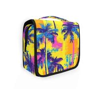 Borse da viaggio con palme dai colori vivaci per le donne con gancio appeso Borsa da toilette impermeabile appesa con scomparti e maniglia