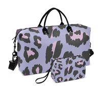 Borse da viaggio con stampa leopardata viola pesca borsa weekend borsa da palestra con tracolla regolabile da viaggio, set di 2 pezzi
