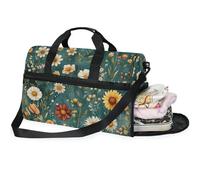 Borse da viaggio da donna con girasole e fiori selvatici da donna, borsone da viaggio con scomparto per scarpe, Girasole Selvaggio Floreale_2, 20.5×13.6×10 inches