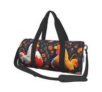 Borse da viaggio di grande capacità con galline a forma di gallo e borse sportive con manici ad anello per il fine settimana e borse rotonde possono essere utilizzate sia da uomini che da donne, Nero