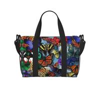 Borse da viaggio disegnate a mano della farfalla di colore, Weekender Carry On per le donne, la borsa della palestra di sport, il borsone di allenamento, la notte, Nero , Taglia unica
