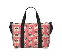 Borse da viaggio divertenti con cucciolo di carlino, borsa da viaggio per donne, borsa da palestra sportiva, borsone da allenamento, durante la notte, nero, Taglia unica