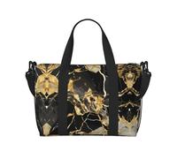 Borse da viaggio dorate di struttura di marmo nero, borsa da viaggio per le donne, borsa da palestra sportiva, borsa da viaggio per allenamento, durante la notte, Nero , Taglia unica