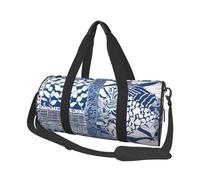 Borse da viaggio e borse sportive con motivo tribale maori polinesiano blu e borse sportive con manici ad anello nella parte superiore delle borse per il fine settimana e borse rotonde possono essere