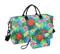 Borse da viaggio estive blu astratta geometrica foglia fiore borse da viaggio per la notte Tote e bagagli Sport palestra Tote Bag con cinturino regolabile per allenamento pieghevole Bolsa de lona para