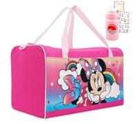 Borse da viaggio per bambini con Minnie Mouse - Bundle con borsone Disney Duffle, bottiglia d'acqua, adesivi e altro | Set di borse da notte per ragazze Minnie Mouse, Multicolore, Minnie Travel Bag