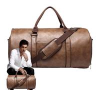 Borse da viaggio per vestiti, borsa da viaggio per vestiti, borsa convertibile per appendiabiti, scomparto per scarpe, valigia portavestiti in pelle per marito, uomo, donna, Tè Marrone,