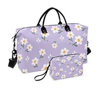 Borse da viaggio senza cuciture con fiori e campi bianchi, borsa da fine settimana, borsa da palestra, borsone da portare con borsa da toilette per trekking impermeabile, Seamless FIORE e campo