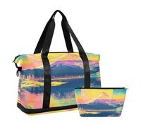 Borse da viaggio variopinte giapponesi di montagna Fuji Borse di Weekender di notte con la borsa da toilette per il viaggio multifunzionale, Montagna giapponese Fuji colorato, 1 size