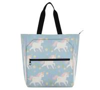 Borse decorative per bambini Cutote per ragazzi ragazze donne, un simpatico cartone animato bianco unicorni più grandi borse tote borse con tasche interne per scuola lavoro viaggi arcobaleno bolso