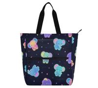Borse decorative per bambini, donne, uomini, cartoni animati, carino, colorato, fluorescente, elefante, grande, resistente, riutilizzabile, per biblioteca, libri, borsa della spesa per scuola
