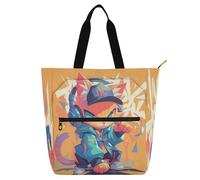 Borse decorative per bambini, donne, uomini, gatti dei cartoni animati, stile graffiti, colorato, hip pop, grande, borsa a tracolla con cerniera, per scuola, shopping, viaggi, arcobaleno bolso para