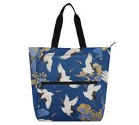Borse decorative per bambini e adulti, blu e oro giapponese nuvola gru impermeabile borse per la spesa borsa da spiaggia con tasche con cerniera per scuola e tempo di gioco arcobaleno bolso para