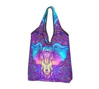 Borse della spesa riutilizzabili, borsa della spesa pieghevole elefante in stile tribale borsa della spesa Tote Bag con manici, nero, 1 PC
