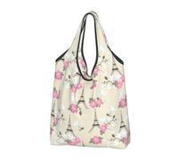 Borse della spesa riutilizzabili, borse della spesa pieghevoli del fiore Eiffel delle torri della drogheria della borsa di totalizzatore con le maniglie, nero, 2 PCS