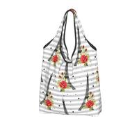 Borse della spesa riutilizzabili, borse della spesa pieghevoli Torri Eiffel rosa borsa della drogheria Tote Bag con maniglie, nero, 1 PC