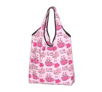 Borse della spesa riutilizzabili, maiale sveglio pieghevole con la borsa della spesa del pallone della tazza di tè con le maniglie, nero, 1 PC