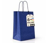 Borse di Carta Blu Scuro XS con Manici - 10 pz, Borse Resistenti e Riciclabili per Regali e Commercio - OFITURIA (18x8x24 cm, Blu Scuro)
