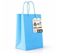 Borse di Carta Blu XS con Manici - 10 pz, Borse Resistenti e Riciclabili per Regali e Commercio - OFITURIA (18x8x24 cm, Blu)