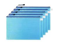 Borse di File Mesh Borsa portadocumenti impermeabile con cerniera trasparente a griglia spessa for studenti, organizer for documenti d'esame scolastici(Blue 5PCS)