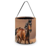 Borse di Halloween con manici e motivo a cavalli che corrono nella tempesta del deserto, secchielli per caramelle natalizie, secchielli porta caramelle riutilizzabili e portatili, borse di tela per