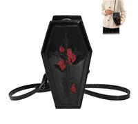 Borse di Halloween per donne, borse da bara in pelle PU 12x22cm, borsa trasversale spettrale del modello di rosa, gotiche per donne