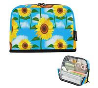 Borse di matita di stoccaggio giallo girasoli blu brillante cielo matita caso cerniera sacchetto grande aula penna borsa ragazzi modello preppy college forniture scuola superiore