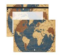 Borse di matita trasparente finestra Pocket Cartelle per 3 anelli Raccoglitore 2 Pack Insegnante Arte Forniture di Stoccaggio Antica Cartella Mappa del Mondo para documenti
