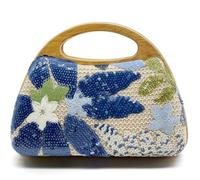 Borse di paglia, borse di paglia per donne borsetta con modello di paillettes casuale in borsa blu alla moda e alla moda con manico in legno e cinturino a catena per l'estate