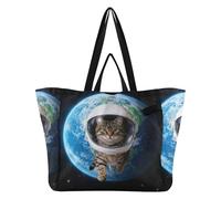 Borse di tela alla moda borse della spesa da cucina borsa da piscina per uomo viaggio spiaggia party astronauta gatto nello spazio dalla Terra