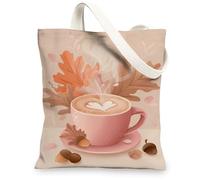 Borse di tela autunnali, borse della spesa riutilizzabili eleganti del modello della foglia, borse di tela della tracolla lavabili leggere per Gy, Pesca, 13x15 Inch