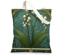 Borse di tela botaniche, eleganti borse della spesa riutilizzabili di disegno floreale, spalla leggera lavabile di ispirazione vintage Str, Verde, 13x15 Inch