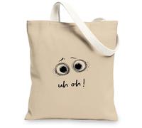 Borse di tela carine, divertenti borse della spesa riutilizzabili di disegno del volto del fumetto, borse di tela della tracolla lavabili leggere per, Beige, 13x15 Inch