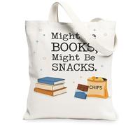 Borse di tela casual, borse della spesa leggere e lavabili, design divertente libri e snack, elegante riutilizzabile per ogni, Bianco, 13x15 Inch