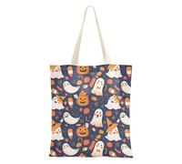 Borse di tela casual senza cuciture di Halloween per le donne Hostess Regali con tasche, Dolcetto o scherzetto e facce divertenti, Taglia unica