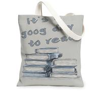 Borse di tela della pila del libro, borse della spesa riutilizzabili della cinghia della spalla lavabile leggera di progettazione letteraria per l'uso quotidiano Tra, Grigio, 13x15 Inch