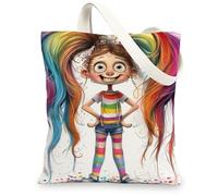 Borse di tela dell'arcobaleno, borse della spesa riutilizzabili di disegno variopinto divertenti, borse di tela della spalla lavabili leggere per G, Arcobaleno, 13x15 Inch