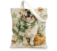 Borse di tela di canapa del cane, borse della spesa riutilizzabili del disegno del cane carino, borse della spesa leggere lavabili della spalla della tela per palestra Outdoo, Beige, 13x15 Inch