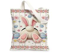 Borse di tela di canapa del coniglietto di Pasqua, borse della spesa riutilizzabili del modello floreale, tela leggera lavabile della tracolla della primavera per, bianco, 13x15 Inch