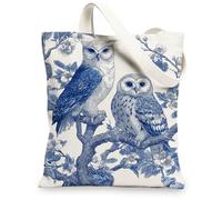 Borse di tela di canapa del gufo, borse della spesa riutilizzabili di disegno del gufo, borse di tela della spalla della cinghia della spalla leggera lavabile dell'ann, Blu, 13x15 Inch