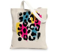 Borse di tela di canapa del leopardo, borse della spesa riutilizzabili della stampa astratta dell'animale, borse della spesa funky leggere lavabili per G, Beige, 13x15 Inch
