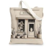 Borse di tela di canapa della libreria, borse della spesa riutilizzabili artistiche, borse della tela della spalla leggera lavabile minimalista f, Beige, 13x15 Inch
