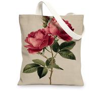 Borse di tela di canapa della rosa, borse della spesa riutilizzabili di disegno floreale, borse della spesa leggere dell'annata della cinghia della spalla lavabile per il viaggio Bea, Rosa, 13x15 Inch
