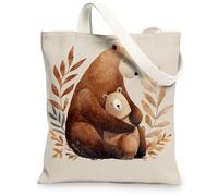 Borse di tela di canapa dell'orso, borse della spesa riutilizzabili con stampa animale, borse a tracolla leggere lavabili di stile rustico della natura per, Beige, 13x15 Inch