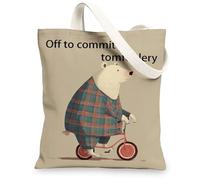 Borse di tela di canapa dell'orso, borse della spesa riutilizzabili del modello di animale carino, borse della spesa divertenti leggere lavabili della spalla della tela per T, Beige, 13x15 Inch