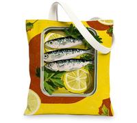 Borse di tela di canapa di agrumi, borse della spesa ecologiche di disegno del pesce limone, borse della spesa colorate leggere lavabili per lo shopping all'aperto viaggi 33 x 38 cm